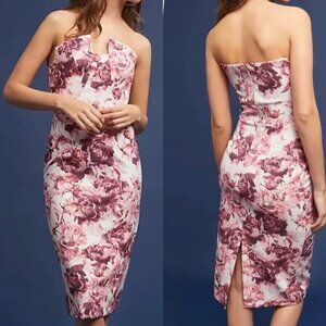 Black Halo Lena Strapless Floral Crepe Dress Size 4